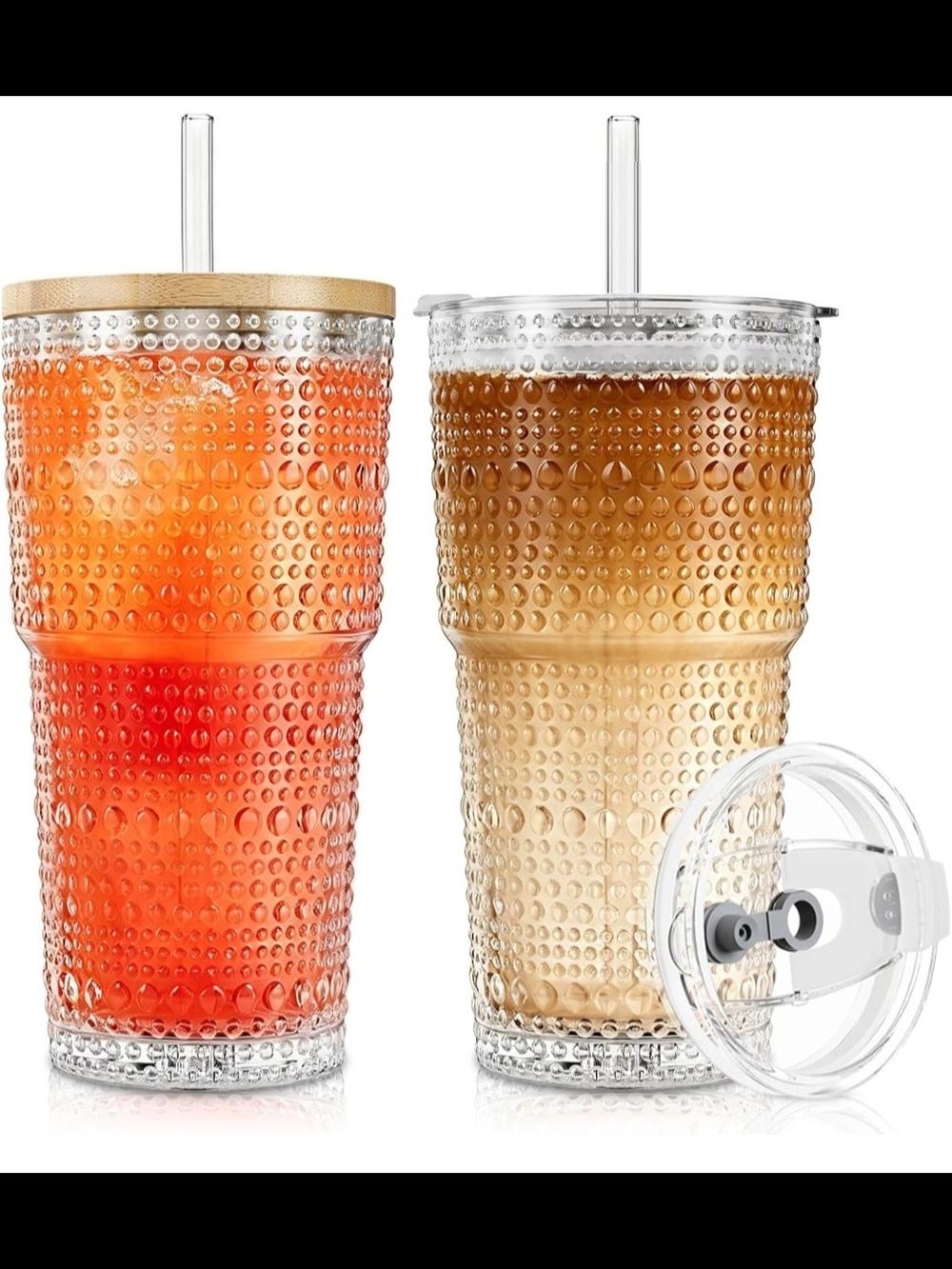 Clear Textured Reusable Tumbler with Straw 2x Set - Amber and Clear